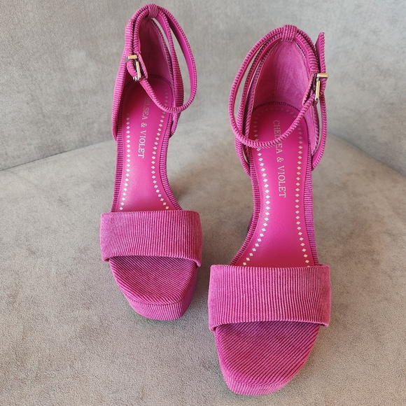 Chelsea & Violet platform sandals 7.5 pink corduroy Indi high heel Y2K new $100 - Picture 4 of 15